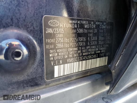 ✅ 2005 Hyundai Santa Fe GLS • VIN: KM8SC13E45U963461 • Lot: 91440605. Wystawiony na Copart z przebiegiem 125 490 mil. Bezpłatny archiwum sprzedaży aukcyjnych z USA i szczegółowy raport historii pojazdu na DreamBid. Zdjęcie 12.