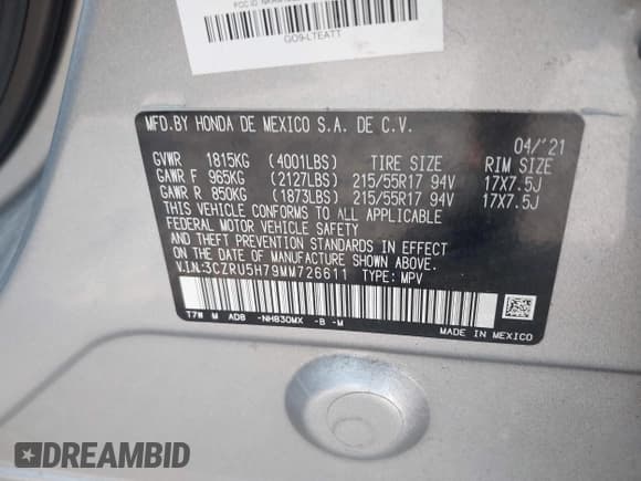 ✅ 2021 Honda HR-V EX-L • VIN: 3CZRU5H79MM726611 • Lot: 42648138. Wystawiony na IAAI z przebiegiem 54 877 mil. Bezpłatny archiwum sprzedaży aukcyjnych z USA i szczegółowy raport historii pojazdu na DreamBid. Zdjęcie 9.