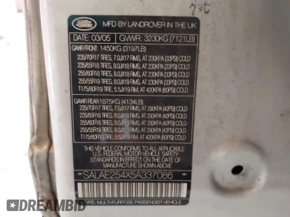 ✅ 2005 Land Rover LR3 SE • VIN: SALAE254X5A337086 • Lot: 43485948. Wystawiony na IAAI z przebiegiem 238 104 mil. Bezpłatny archiwum sprzedaży aukcyjnych z USA i szczegółowy raport historii pojazdu na DreamBid. Zdjęcie 9.