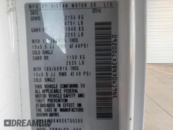 ✅ 2014 Nissan NV200 S • VIN: 3N6CM0KN8EK700260 • Лот: 91727385. Опубликован ранее на Copart с пробегом 158 074 миль. Бесплатный доступ к архиву аукционных продаж из США и подробный отчёт об истории автомобиля на DreamBid. Изображение 10.