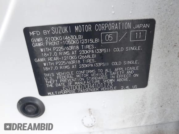 ✅ 2011 Suzuki Grand Vitara Limited • VIN: JS3TD0D70B4101173 • Lot: 41513972. Wystawiony na IAAI z przebiegiem 125 118 mil. Bezpłatny archiwum sprzedaży aukcyjnych z USA i szczegółowy raport historii pojazdu na DreamBid. Zdjęcie 9.