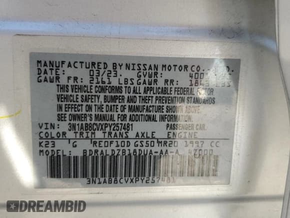 ✅ 2023 Nissan Sentra SV • VIN: 3N1AB8CVXPY257481 • Лот: 80379175. Опубликован ранее на Copart с пробегом 40 520 миль. Бесплатный доступ к архиву аукционных продаж из США и подробный отчёт об истории автомобиля на DreamBid. Изображение 12.