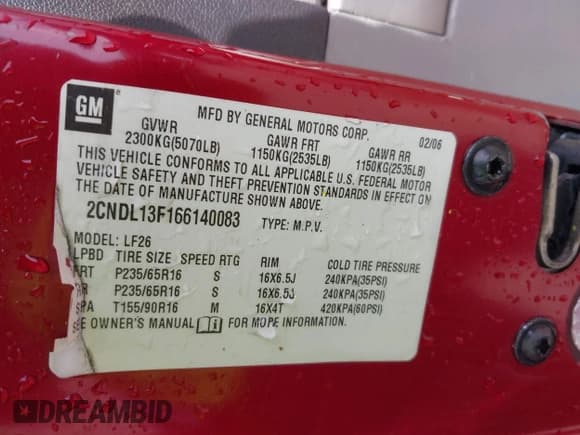 ✅ 2006 Chevrolet Equinox LS • VIN: 2CNDL13F166140083 • Лот: 42091977. Опубликован ранее на IAAI с пробегом 189 323 миль. Бесплатный доступ к архиву аукционных продаж из США и подробный отчёт об истории автомобиля на DreamBid. Изображение 9.