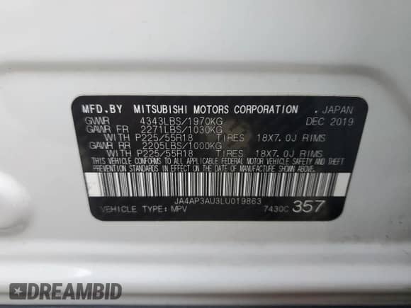 2020 Mitsubishi Outlander ES z VIN JA4AP3AU3LU019863, wystawiony jako Copart lot #84473115 z przebiegiem 120 341 mil mil oraz Szkoda całkowita • Salvage title. Historia ofert i sprzedaży dostępna na DreamBid. Obrazek 13.