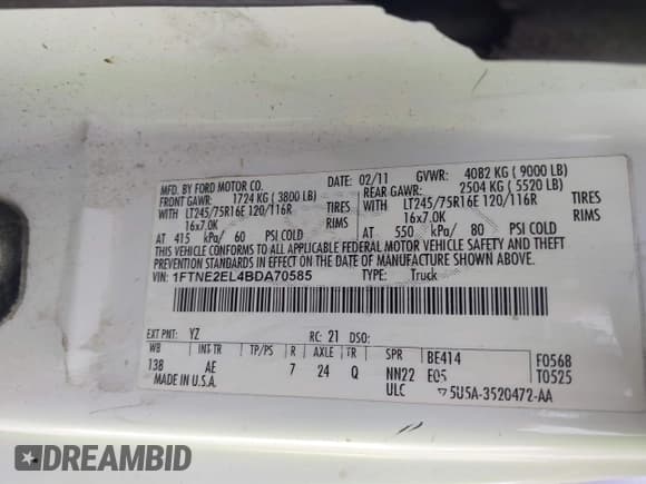 ✅ 2011 Ford Econoline Cargo Commercial • VIN: 1FTNE2EL4BDA70585 • Lot: 42949671. Listed on IAAI with 160,000 mi. Free auction sales archive from the USA and detailed vehicle history report at DreamBid. Image 9.