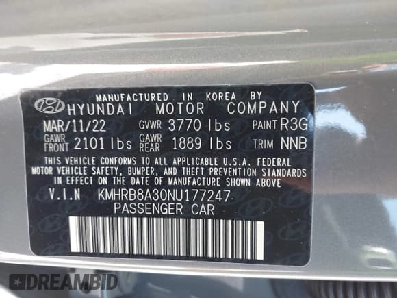✅ 2022 Hyundai Venue SE • VIN: KMHRB8A30NU177247 • Lot: 42077175. Listed on IAAI with 28,296 mi. Free auction sales archive from the USA and detailed vehicle history report at DreamBid. Image 9.