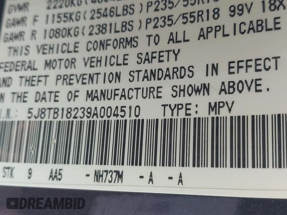✅ 2009 Acura RDX • VIN: 5J8TB18239A004510 • Lot: 42136747. Wystawiony na IAAI z przebiegiem 199 940 mil. Bezpłatny archiwum sprzedaży aukcyjnych z USA i szczegółowy raport historii pojazdu na DreamBid. Zdjęcie 9.