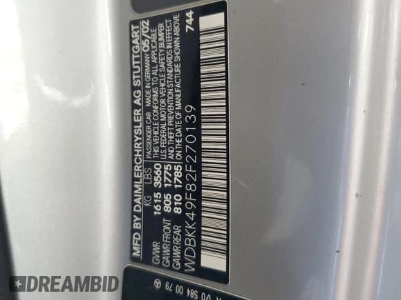 ✅ 2002 Mercedes-Benz SLK 230 Kompressor • VIN: WDBKK49F82F270139 • Lot: 81012375. Listed on Copart with Not provided. Free auction sales archive from the USA and detailed vehicle history report at DreamBid. Image 12.