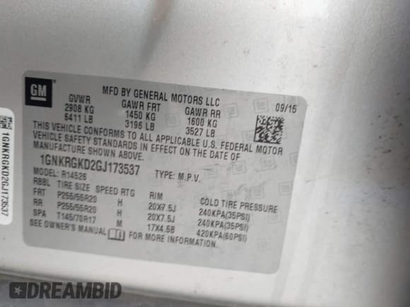 ✅ 2016 Chevrolet Traverse LT • VIN: 1GNKRGKD2GJ173537 • Lot: 43178429. Listed on IAAI with 164,238 mi. Free auction sales archive from the USA and detailed vehicle history report at DreamBid. Image 9.