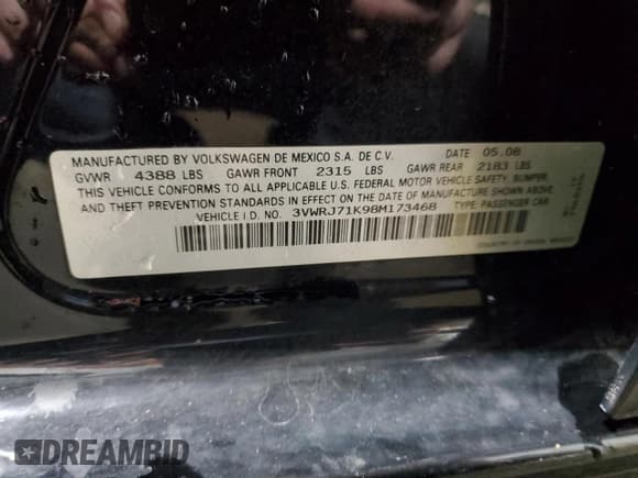 ✅ 2008 Volkswagen Jetta Wolfsburg Edition • VIN: 3VWRJ71K98M173468 • Лот: 59327574. Опубликован ранее на Copart с пробегом 66 338 миль. Бесплатный доступ к архиву аукционных продаж из США и подробный отчёт об истории автомобиля на DreamBid. Изображение 12.