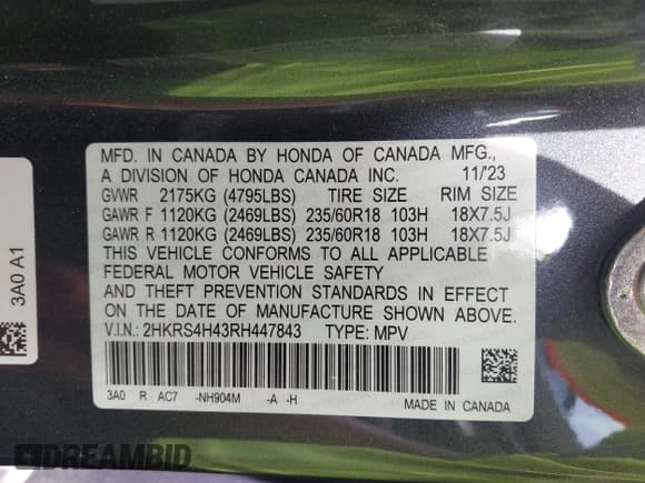 ✅ 2024 Honda CR-V EX • VIN: 2HKRS4H43RH447843 • Лот: 43226557. Опубликован ранее на IAAI с пробегом 20 542 миль. Бесплатный доступ к архиву аукционных продаж из США и подробный отчёт об истории автомобиля на DreamBid. Изображение 9.