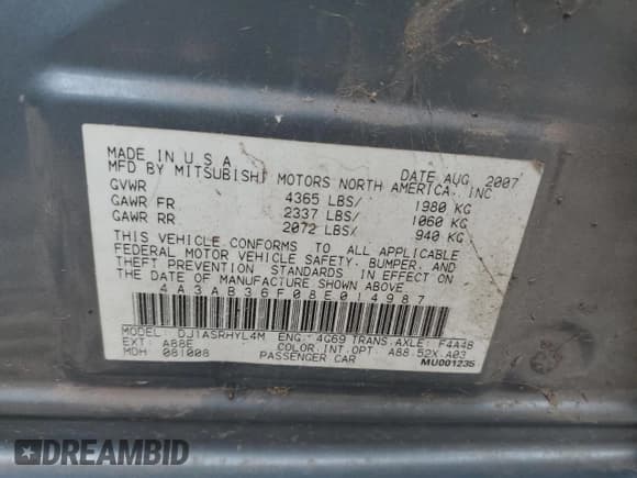 ✅ 2008 Mitsubishi Galant ES • VIN: 4A3AB36F08E014987 • Lot: 67172525. Wystawiony na Copart z przebiegiem 125 081 mil. Bezpłatny archiwum sprzedaży aukcyjnych z USA i szczegółowy raport historii pojazdu na DreamBid. Zdjęcie 12.