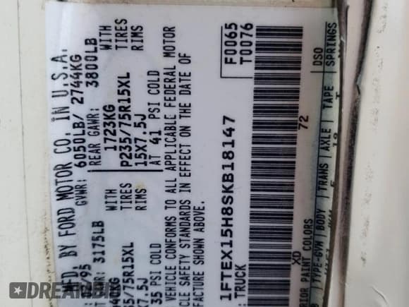 ✅ 1995 Ford F-150 • VIN: 1FTEX15H8SKB18147 • Lot: 42411075. Listed on Copart with 64,473 mi. Free auction sales archive from the USA and detailed vehicle history report at DreamBid. Image 12.