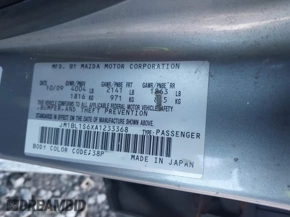 ✅ 2010 Mazda 3 S Grand Touring • VIN: JM1BL1S6XA1233368 • Lot: 43808732. Listed on IAAI with 164,224 mi. Free auction sales archive from the USA and detailed vehicle history report at DreamBid. Image 9.