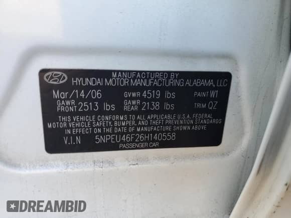 ✅ 2006 Hyundai Sonata GLS • VIN: 5NPEU46F26H140558 • Lot: 85960605. Listed on Copart with 141,492 mi miles. Access the free auction sales archive from the USA and view a detailed vehicle history report at DreamBid. Image 12.