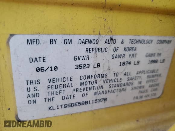 2011 Chevrolet Aveo 2LT z VIN KL1TG5DE5BB115378, wystawiony jako Copart lot #82051914 z przebiegiem 125 748 mil mil oraz Szkoda całkowita • Salvage title. Historia ofert i sprzedaży dostępna na DreamBid. Obrazek 14.