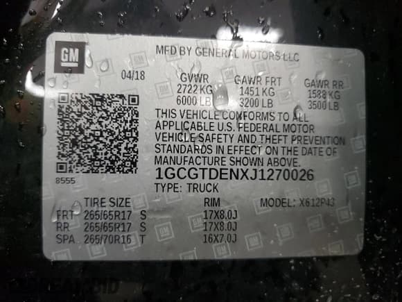 ✅ 2018 Chevrolet Colorado 4WD Z71 • VIN: 1GCGTDENXJ1270026 • Лот: 67765774. Опубликован ранее на Copart с пробегом 128 554 миль. Бесплатный доступ к архиву аукционных продаж из США и подробный отчёт об истории автомобиля на DreamBid. Изображение 12.