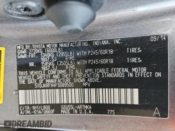 ✅ 2015 Toyota Highlander XLE • VIN: 5TDJKRFH4FS089500 • Lot: 92736185. Wystawiony na Copart z przebiegiem 200 098 mil. Bezpłatny archiwum sprzedaży aukcyjnych z USA i szczegółowy raport historii pojazdu na DreamBid. Zdjęcie 14.