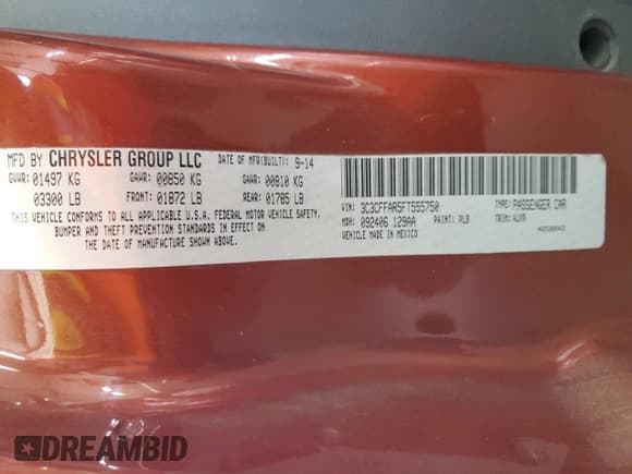 ✅ 2015 FIAT 500 Pop • VIN: 3C3CFFAR5FT555750 • Lot: 62313145. Listed on Copart with 171,582 mi. Free auction sales archive from the USA and detailed vehicle history report at DreamBid. Image 13.