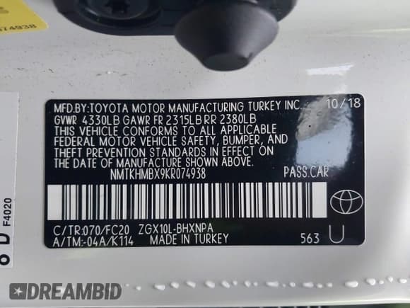 ✅ 2019 Toyota C-HR XLE • VIN: NMTKHMBX9KR074938 • Lot: 43491886. Listed on IAAI with 126,434 mi. Free auction sales archive from the USA and detailed vehicle history report at DreamBid. Image 9.