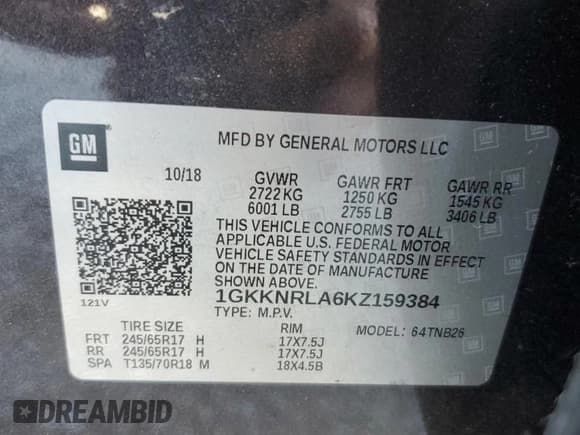 ✅ 2019 GMC Acadia SLE • VIN: 1GKKNRLA6KZ159384 • Лот: 65210365. Опубликован ранее на Copart с пробегом Не указан. Бесплатный доступ к архиву аукционных продаж из США и подробный отчёт об истории автомобиля на DreamBid. Изображение 13.