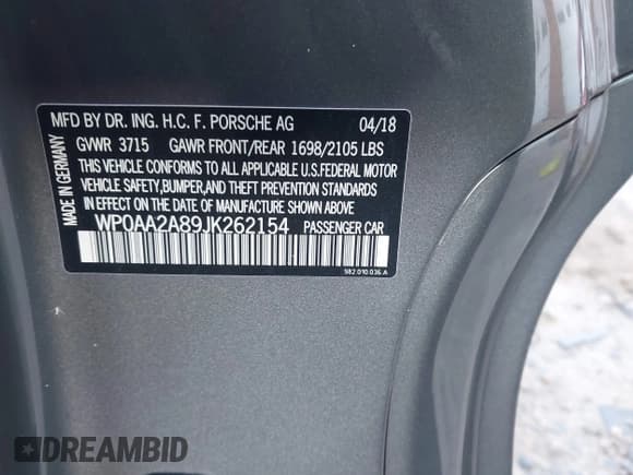 ✅ 2018 Porsche 718 Cayman • VIN: WP0AA2A89JK262154 • Lot: 43648256. Wystawiony na IAAI z przebiegiem 65 655 mil. Bezpłatny archiwum sprzedaży aukcyjnych z USA i szczegółowy raport historii pojazdu na DreamBid. Zdjęcie 9.