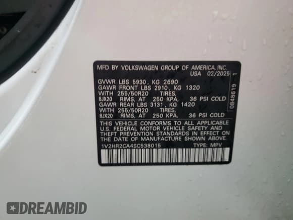 ✅ 2025 Volkswagen Atlas SE • VIN: 1V2HR2CA4SC538015 • Лот: 89688645. Опубликован ранее на Copart с пробегом 20 484 миль. Бесплатный доступ к архиву аукционных продаж из США и подробный отчёт об истории автомобиля на DreamBid. Изображение 14.