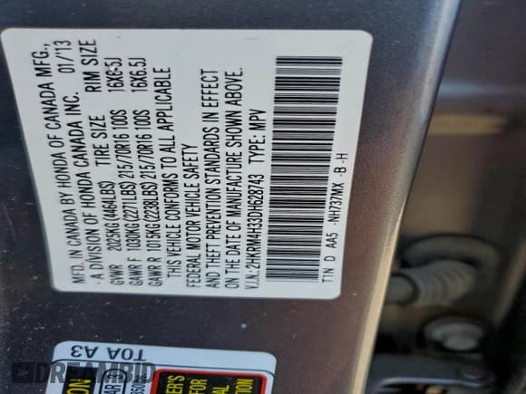 ✅ 2013 Honda CR-V LX • VIN: 2HKRM4H33DH628743 • Лот: 93838165. Опубликован ранее на Copart с пробегом 105 063 миль. Бесплатный доступ к архиву аукционных продаж из США и подробный отчёт об истории автомобиля на DreamBid. Изображение 13.