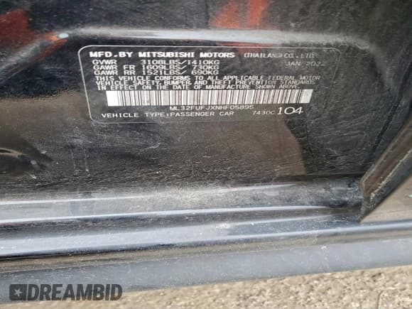 ✅ 2022 Mitsubishi Mirage ES • VIN: ML32FUFJXNHF05895 • Лот: 91919555. Опубликован ранее на Copart с пробегом 44 906 миль. Бесплатный доступ к архиву аукционных продаж из США и подробный отчёт об истории автомобиля на DreamBid. Изображение 12.