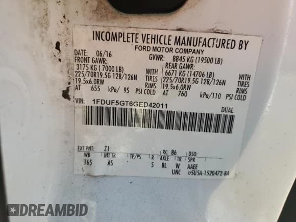 ✅ 2016 Ford F-550 XL • VIN: 1FDUF5GT6GED42011 • Lot: 69095925. Listed on Copart with 163,252 mi. Free auction sales archive from the USA and detailed vehicle history report at DreamBid. Image 12.