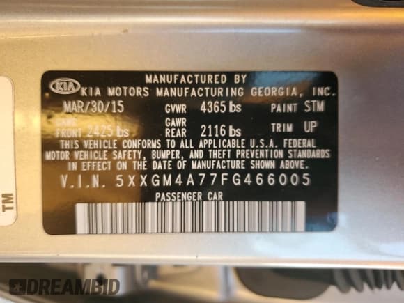 ✅ 2015 Kia Optima LX • VIN: 5XXGM4A77FG466005 • Lot: 83862675. Wystawiony na Copart z przebiegiem Nie podano. Bezpłatny archiwum sprzedaży aukcyjnych z USA i szczegółowy raport historii pojazdu na DreamBid. Zdjęcie 12.