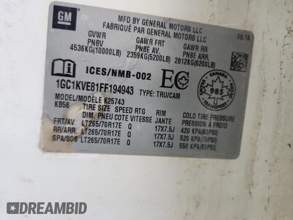 ✅ 2015 Chevrolet Silverado 2500HD LT • VIN: 1GC1KVE81FF194943 • Lot: 93659145. Listed on Copart with 638,291 mi. Free auction sales archive from the USA and detailed vehicle history report at DreamBid. Image 12.