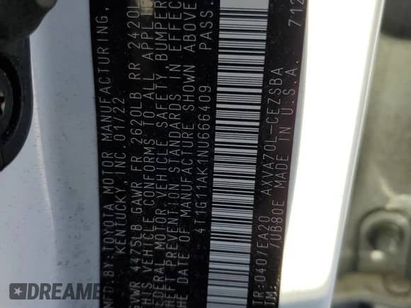 2022 Toyota Camry SE z VIN 4T1G11AK1NU666409, wystawiony jako Copart lot #70895345 z przebiegiem 109 652 mil mil oraz Szkoda całkowita • Salvage title. Historia ofert i sprzedaży dostępna na DreamBid. Obrazek 12.