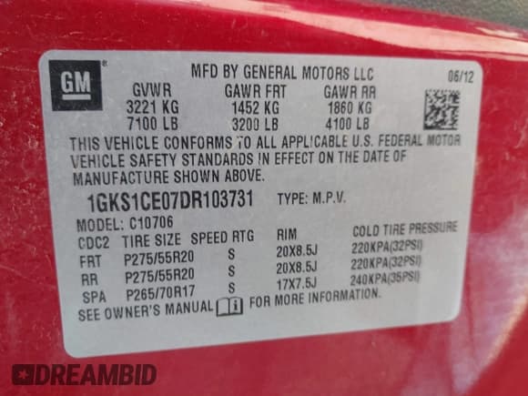 ✅ 2013 GMC Yukon SLT • VIN: 1GKS1CE07DR103731 • Лот: 43169893. Опубликован ранее на IAAI с пробегом 118 327 миль. Бесплатный доступ к архиву аукционных продаж из США и подробный отчёт об истории автомобиля на DreamBid. Изображение 9.