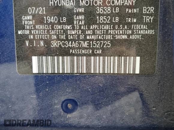 2021 Hyundai Accent Limited with VIN 3KPC34A67ME152725, listed as a Copart auction lot 74799464 with 24,519 mi miles and Salvage title. Bid and sale history available at DreamBid. Image 14.