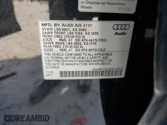 ✅ 2008 Audi Q7 Premium • VIN: WA1BY74L28D010915 • Lot: 81579635. Listed on Copart with 136,489 mi. Free auction sales archive from the USA and detailed vehicle history report at DreamBid. Image 13.