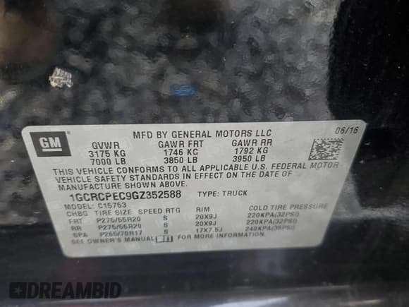 ✅ 2016 Chevrolet Silverado 1500 Custom • VIN: 1GCRCPEC9GZ352588 • Лот: 47725295. Опубликован ранее на Copart с пробегом 168 180 миль. Бесплатный доступ к архиву аукционных продаж из США и подробный отчёт об истории автомобиля на DreamBid. Изображение 12.