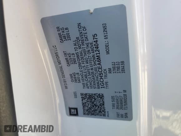 ✅ 2021 Chevrolet Colorado 2WD LT • VIN: 1GCHSCEA6M1240475 • Lot: 82597225. Listed on Copart with 58,788 mi. Free auction sales archive from the USA and detailed vehicle history report at DreamBid. Image 12.