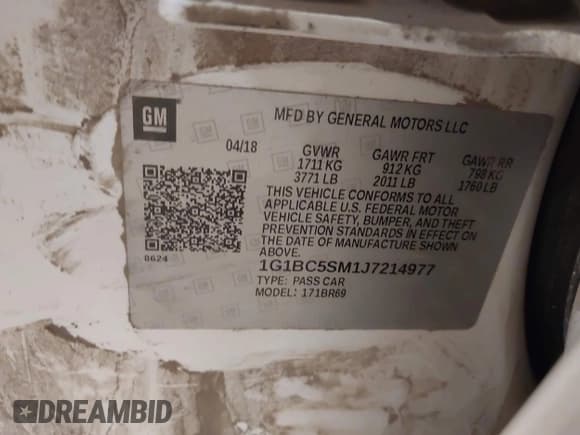 ✅ 2018 Chevrolet Cruze LS • VIN: 1G1BC5SM1J7214977 • Лот: 43585890. Опубликован ранее на IAAI с пробегом 131 614 миль. Бесплатный доступ к архиву аукционных продаж из США и подробный отчёт об истории автомобиля на DreamBid. Изображение 9.