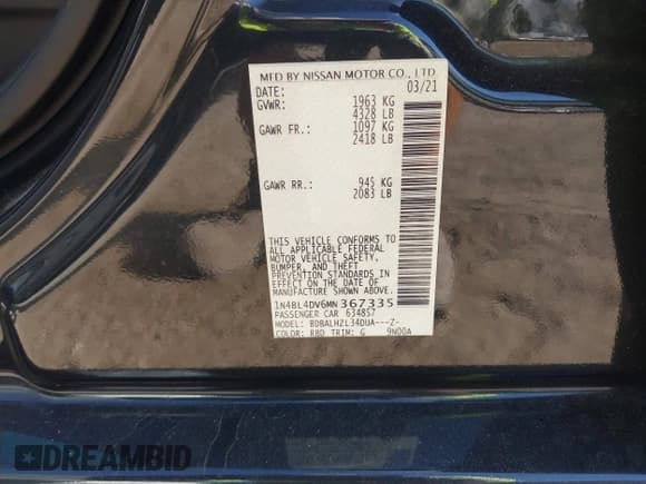 ✅ 2021 Nissan Altima SV • VIN: 1N4BL4DV6MN367335 • Lot: 43645394. Wystawiony na IAAI z przebiegiem 106 514 mil. Bezpłatny archiwum sprzedaży aukcyjnych z USA i szczegółowy raport historii pojazdu na DreamBid. Zdjęcie 9.