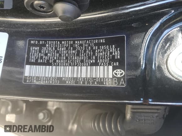 ✅ 2015 Toyota Corolla LE • VIN: 5YFBURHE1FP300887 • Lot: 83874775. Listed on Copart with 154,468 mi. Free auction sales archive from the USA and detailed vehicle history report at DreamBid. Image 13.