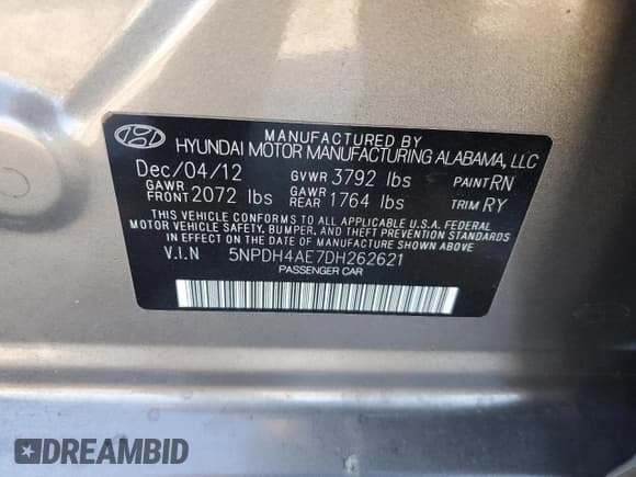 ✅ 2013 Hyundai Elantra Limited • VIN: 5NPDH4AE7DH262621 • Lot: 84439945. Listed on Copart with 174,898 mi. Free auction sales archive from the USA and detailed vehicle history report at DreamBid. Image 12.