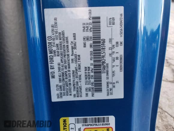 ✅ 2020 Ford Mustang GT • VIN: 1FA6P8CF9L5185960 • Lot: 82144185. Wystawiony na Copart z przebiegiem 84 160 mil. Bezpłatny archiwum sprzedaży aukcyjnych z USA i szczegółowy raport historii pojazdu na DreamBid. Zdjęcie 13.