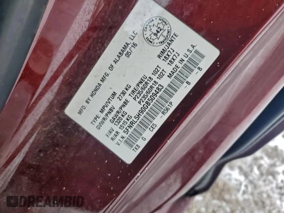 ✅ 2016 Honda Odyssey Touring Elite • VIN: 5FNRL5H90GB509483 • Lot: 95250715. Wystawiony na Copart z przebiegiem 81 697 mil. Bezpłatny archiwum sprzedaży aukcyjnych z USA i szczegółowy raport historii pojazdu na DreamBid. Zdjęcie 13.