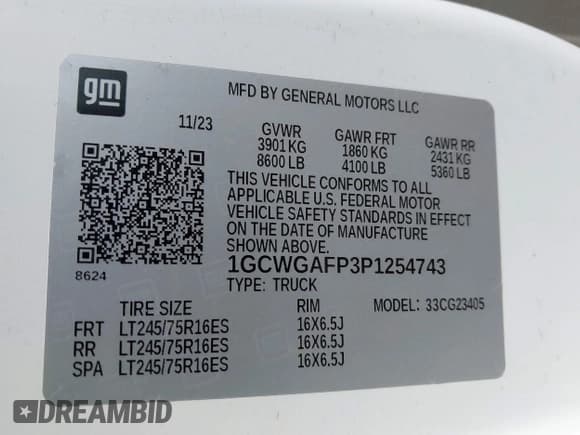 ✅ 2023 Chevrolet Express Cargo • VIN: 1GCWGAFP3P1254743 • Lot: 42841035. Listed on IAAI with 25,017 mi. Free auction sales archive from the USA and detailed vehicle history report at DreamBid. Image 9.