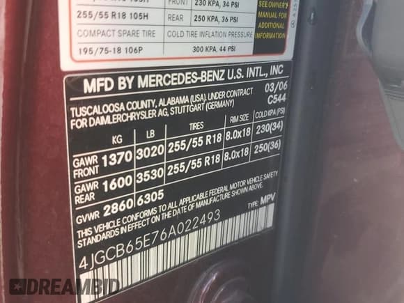 ✅ 2006 Mercedes-Benz R 3.5L • VIN: 4JGCB65E76A022493 • Лот: 48547035. Опубликован ранее на Copart с пробегом 167 449 миль. Бесплатный доступ к архиву аукционных продаж из США и подробный отчёт об истории автомобиля на DreamBid. Изображение 14.