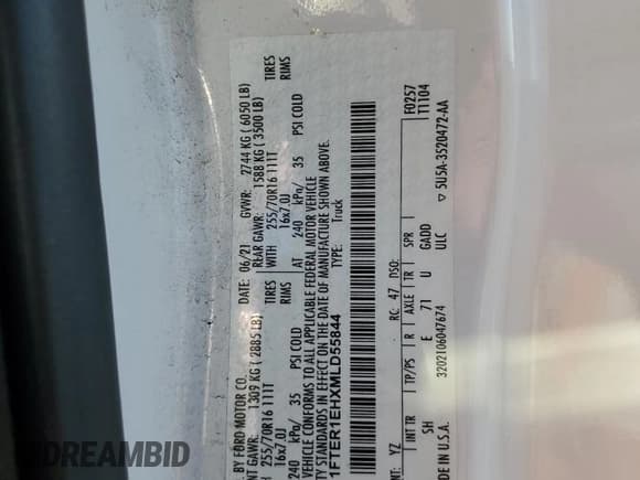 ✅ 2021 Ford Ranger XL • VIN: 1FTER1EHXMLD55844 • Lot: 80828035. Listed on Copart with 321,608 mi. Free auction sales archive from the USA and detailed vehicle history report at DreamBid. Image 12.