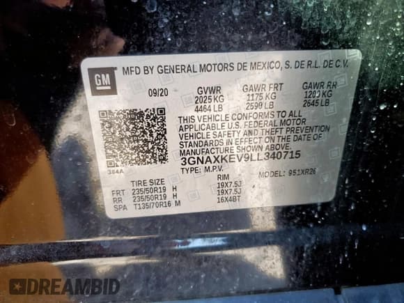 ✅ 2020 Chevrolet Equinox LT • VIN: 3GNAXKEV9LL340715 • Lot: 85879445. Wystawiony na Copart z przebiegiem 148 901 mil. Bezpłatny archiwum sprzedaży aukcyjnych z USA i szczegółowy raport historii pojazdu na DreamBid. Zdjęcie 14.