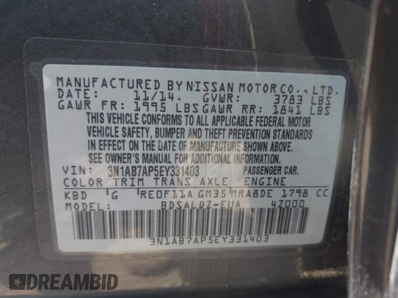 ✅ 2014 Nissan Sentra SL • VIN: 3N1AB7AP5EY331403 • Лот: 42797644. Опубликован ранее на IAAI с пробегом 98 822 миль. Бесплатный доступ к архиву аукционных продаж из США и подробный отчёт об истории автомобиля на DreamBid. Изображение 9.