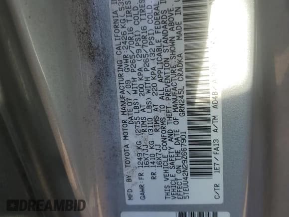 ✅ 2009 Toyota Tacoma • VIN: 5TEUU42N29Z667901 • Лот: 90308875. Опубликован ранее на Copart с пробегом 327 450 миль. Бесплатный доступ к архиву аукционных продаж из США и подробный отчёт об истории автомобиля на DreamBid. Изображение 12.